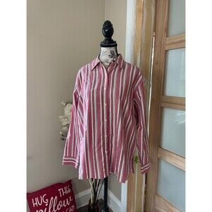 Karen Scott Sport Women's Button Up Shirt M Long Sleeves with Multicolor Stripes